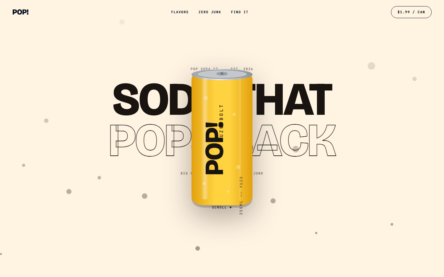 POP! — soda brand site with scrolling can
